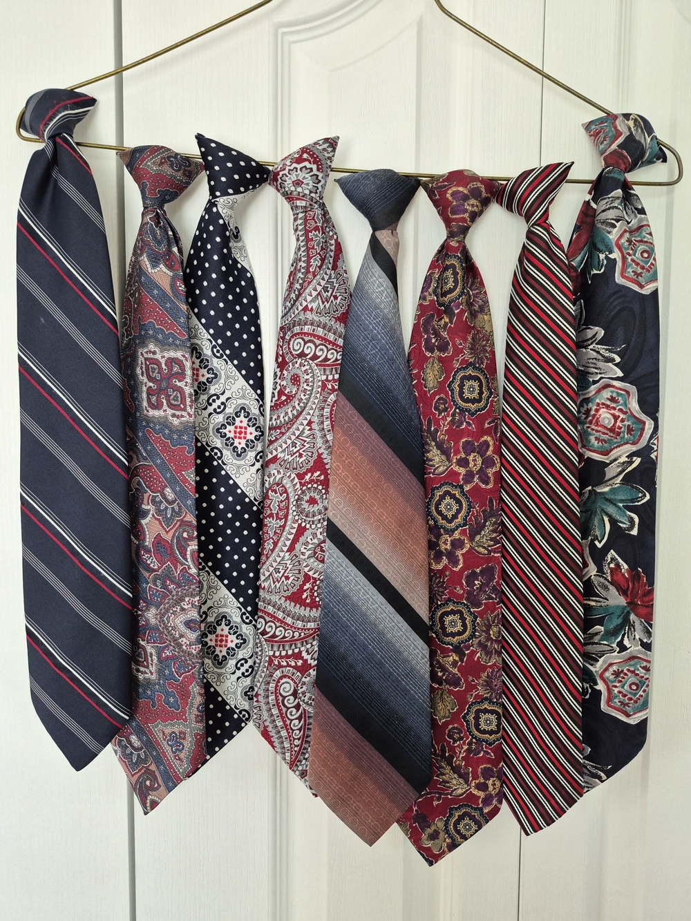 Eight Men's Patterned Clip-on Neckties - Multi-Designs